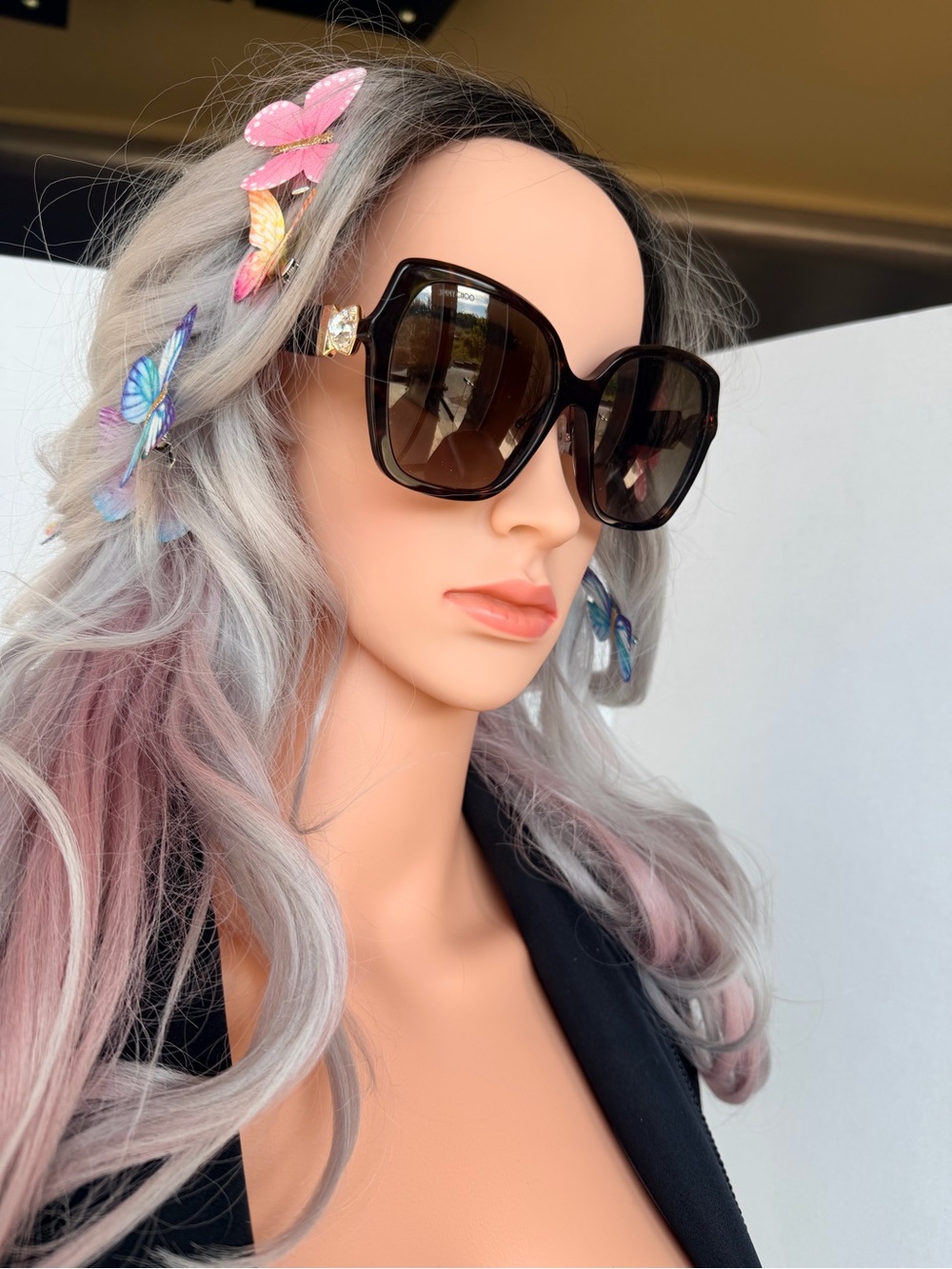 Jimmy Choo Oversized Tortoiseshell Sunglasses with Dark Gradient Lenses